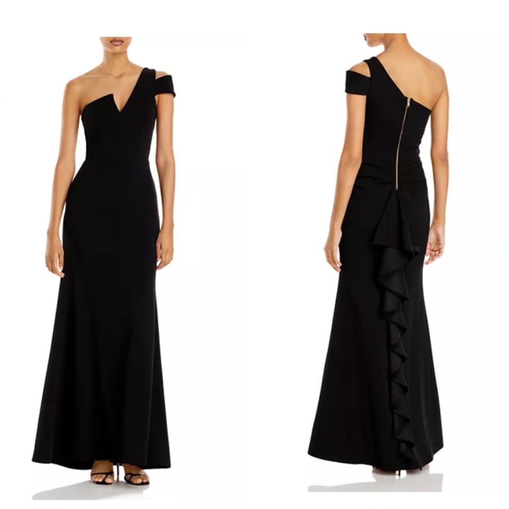AQUA One-Shoulder Ruffled Gown